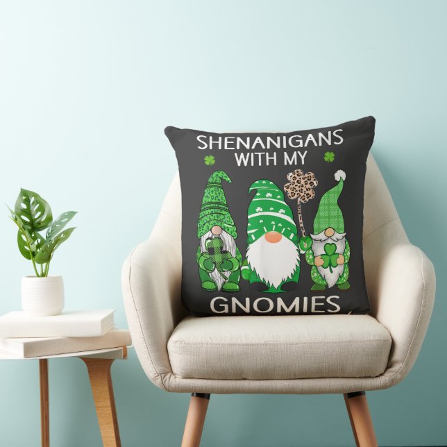 St Patricks Day Lucky Shamrock Leopard Gnomes  Cushion (Chair)