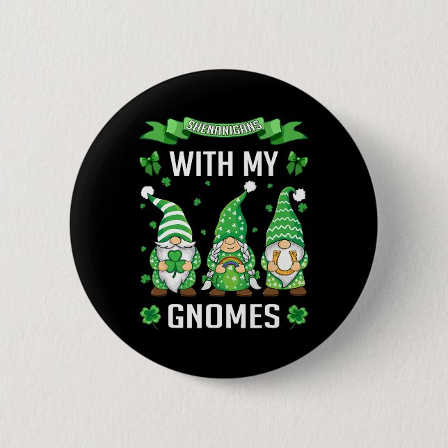 St Patricks Day Lucky Shamrock Leopard Gnomes Iris 6 Cm Round Badge (Front)