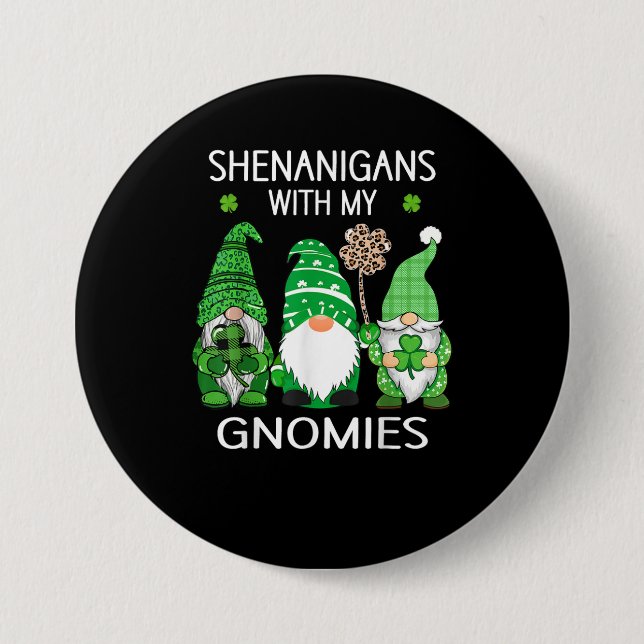 St Patricks day lucky Shamrock leopard gnomes Iris 7.5 Cm Round Badge (Front)