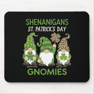 St Patricks Day Lucky Shamrock Leopard Gnomes Iris Mouse Mat