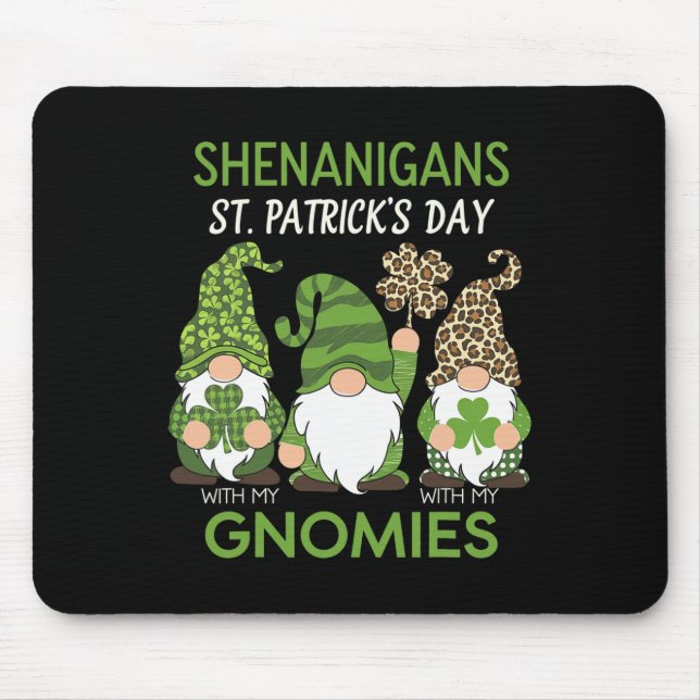 St Patricks Day Lucky Shamrock Leopard Gnomes Iris Mouse Mat (Front)