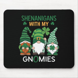 St Patricks Day Lucky Shamrock Leopard Gnomes Iris Mouse Mat
