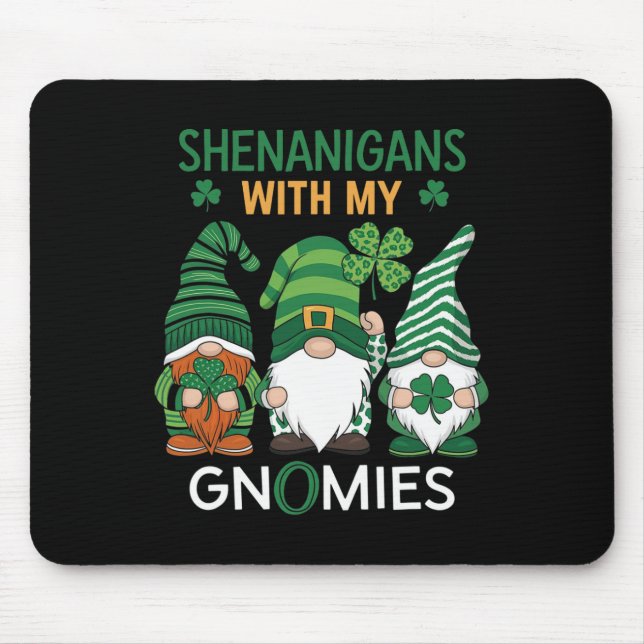 St Patricks Day Lucky Shamrock Leopard Gnomes Iris Mouse Mat (Front)