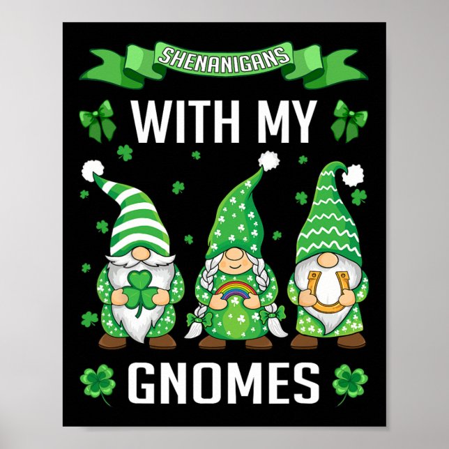 St Patricks Day Lucky Shamrock Leopard Gnomes Iris Poster (Front)