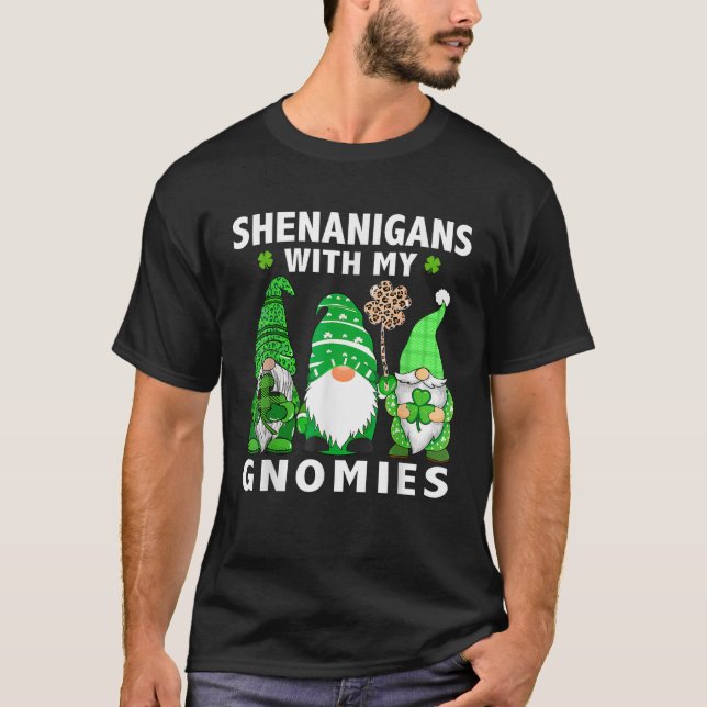 St Patricks Day Lucky Shamrock Leopard Gnomes Iris T-Shirt (Front)