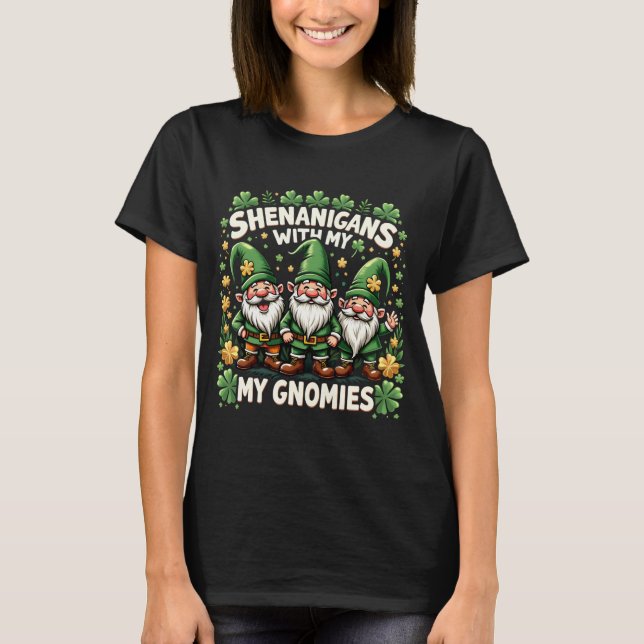 St Patricks day lucky Shamrock leopard gnomes Iris T-Shirt (Front)