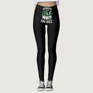 St Patricks Day Lucky Shamrock Leopard Gnomes Leggings