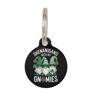 St Patricks Day Lucky Shamrock Leopard Gnomes  Pet Tag