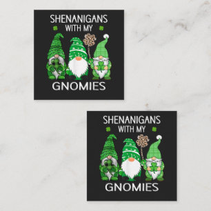 St Patricks Day Lucky Shamrock Leopard Gnomes  Square Business Card