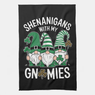 St Patricks Day Lucky Shamrock Leopard Gnomes  Tea Towel