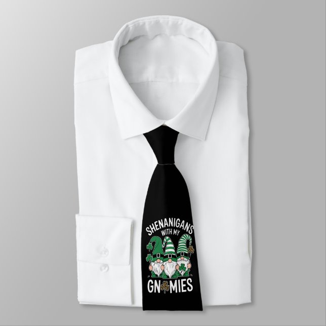 St Patricks Day Lucky Shamrock Leopard Gnomes  Tie (Tied)