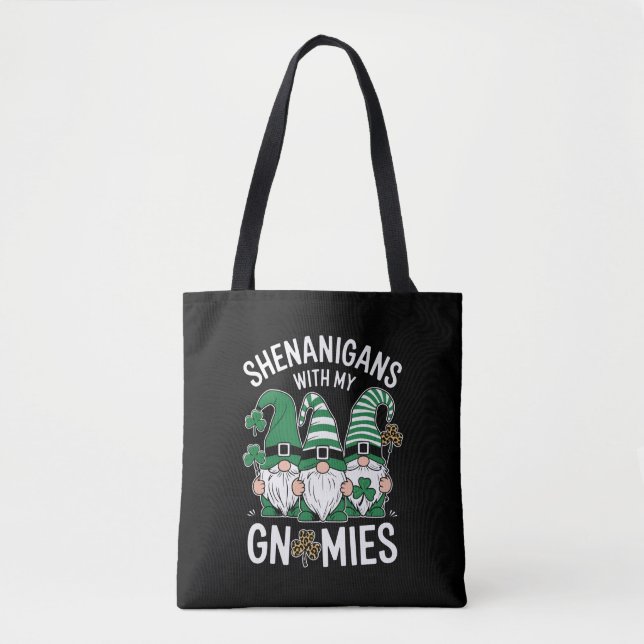 St Patricks Day Lucky Shamrock Leopard Gnomes  Tote Bag (Front)