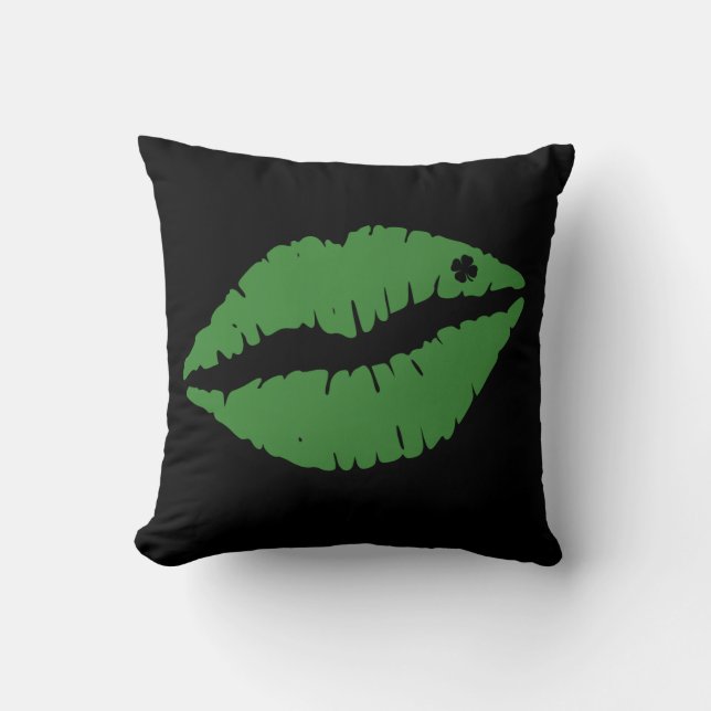 St Patrick's Day Lucky Shamrock Lips Irish Cushion (Front)
