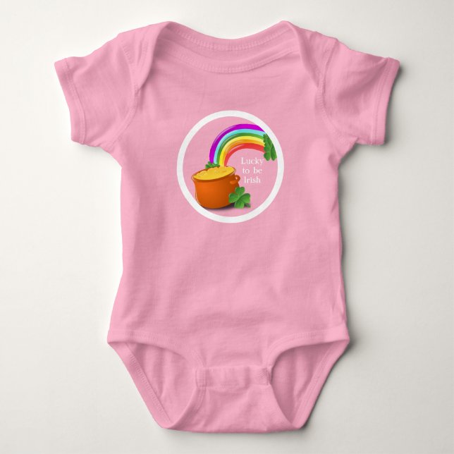St. Patrick's Day Lucky Shamrock Pot of Gold Baby Bodysuit (Front)