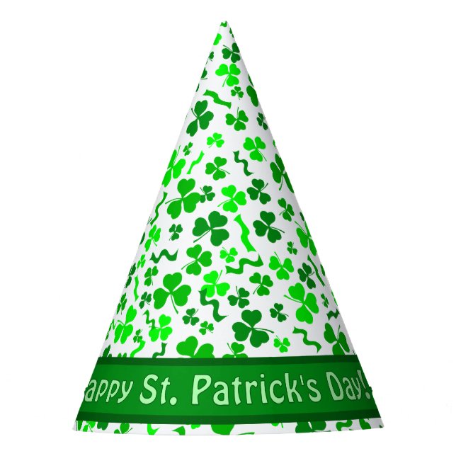 St Patrick's Day Lucky Shamrocks Personalised Party Hat (Front)