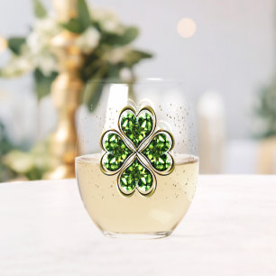 St. Patrick's Day Lucky Shamrocks Stemless Wine Glass