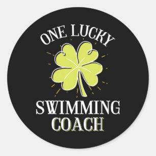 St Patricks Day Lucky Swimming Coach Classic Round Sticker