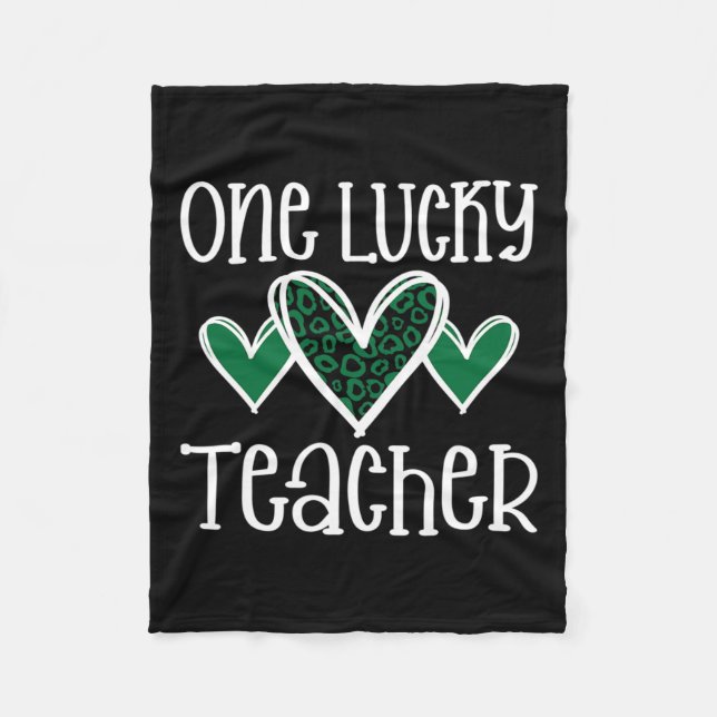 St. Patricks Day Lucky Teacher Leopard Print Heart Fleece Blanket (Front)