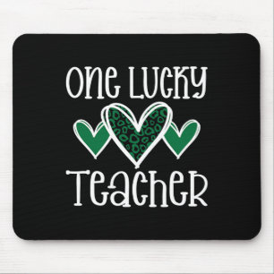 St. Patricks Day Lucky Teacher Leopard Print Heart Mouse Mat