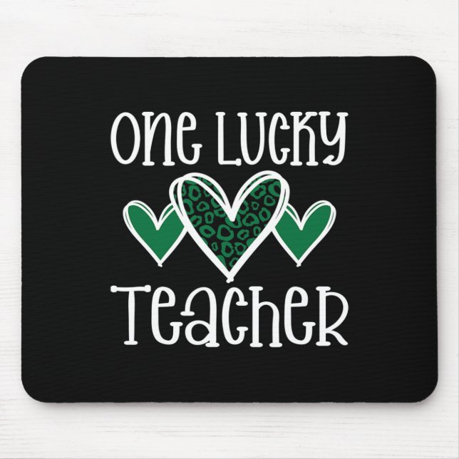 St. Patricks Day Lucky Teacher Leopard Print Heart Mouse Mat (Front)