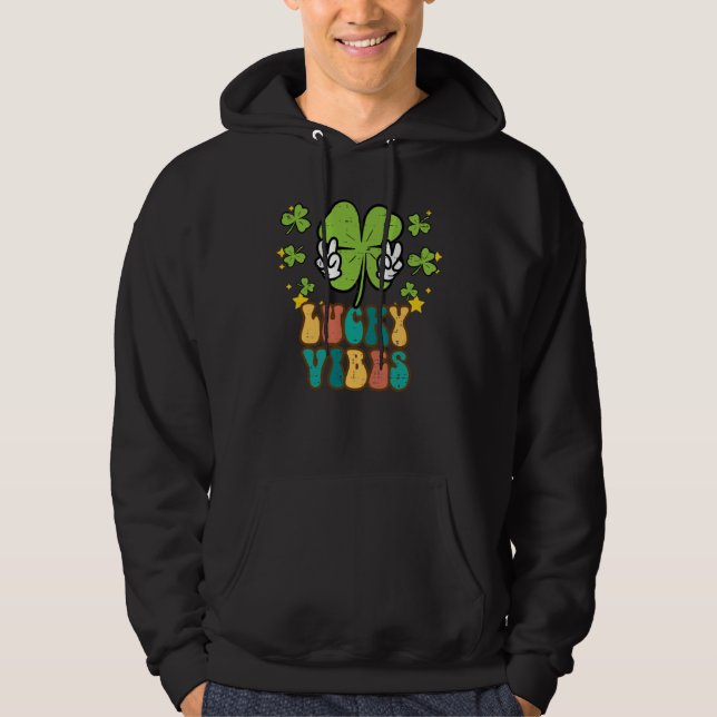 St Patricks Day Lucky Vibes Retro Saint Pattys Men Hoodie (Front)