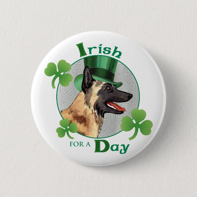 St. Patrick's Day Malinois 6 Cm Round Badge (Front)