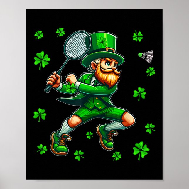 St. Patrick's Day Man Playing Badminton Player Tea Poster (Front)