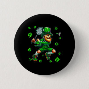 St. Patricks Day Man Playing Badminton Player Team 6 Cm Round Badge