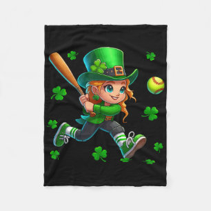 St. Patrick's Day Man Playing Softll Shamrocks Pla Fleece Blanket