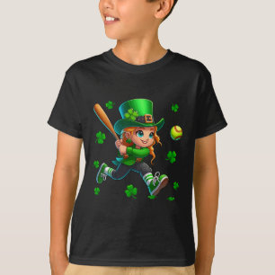 St. Patrick's Day Man Playing Softll Shamrocks Pla T-Shirt