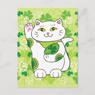 St. Patrick's Day Maneki Neko (Lucky Cat) Postcard