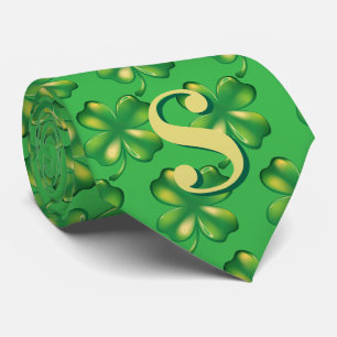 St. Patrick's Day Men's Monogram Green Shamrock Tie