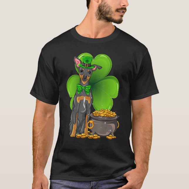 St Patrick's Day Miniature Pinscher Shamrock Pet D T-Shirt (Front)