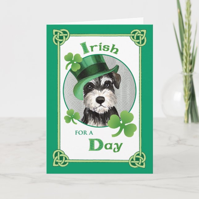 St. Patrick's Day Miniature Schnauzer Card (Front)
