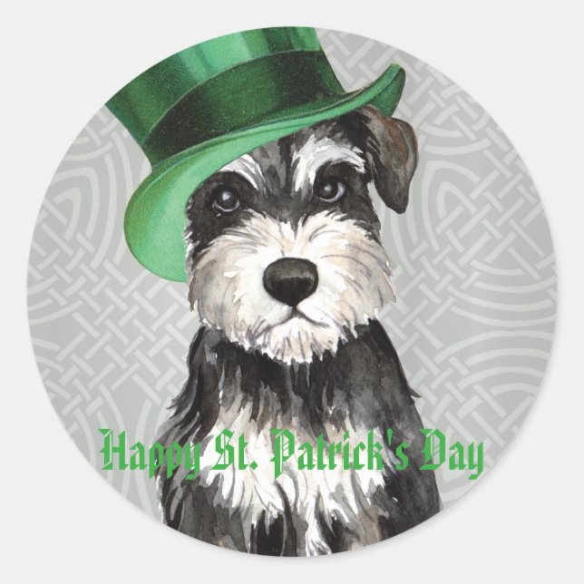 St. Patrick's Day Miniature Schnauzer Classic Round Sticker (Front)