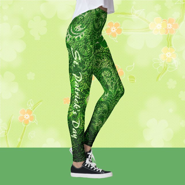 St Patrick's Day Modern Green Shamrocks Pattern Leggings (Creator Uploaded)