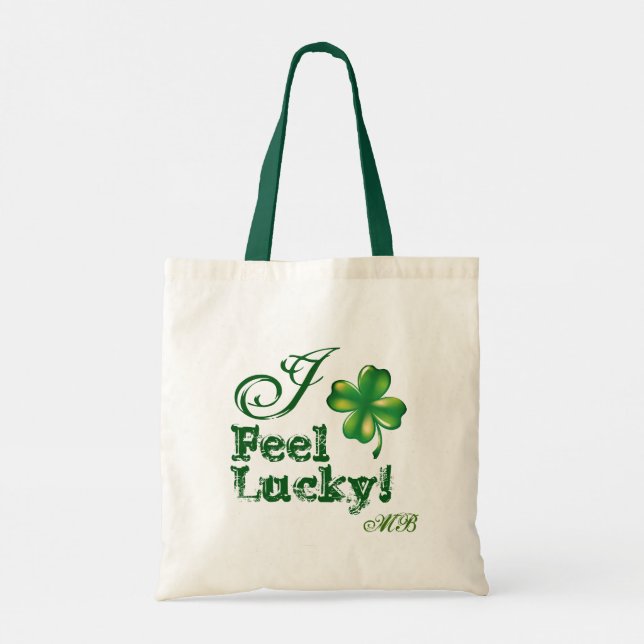 St. Patrick's Day Monogram, Feel Lucky, Shamrock Tote Bag (Back)