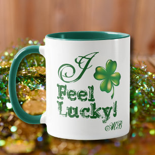 St. Patrick's Day Monogram I Feel Lucky,  Shamrock Mug