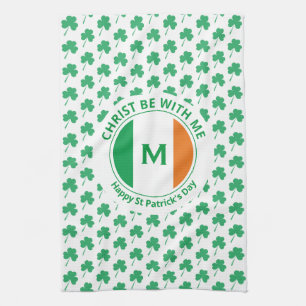 St Patricks Day Monogram Name Shamrock Tea Towel