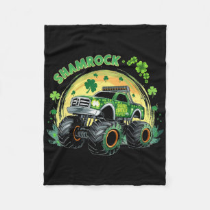 St Patricks Day Monster Truck Boys Toddler Shamroc Fleece Blanket