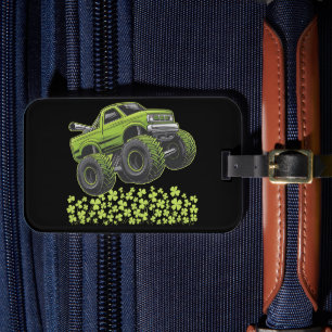 St Patrick's Day Monster Truck Lucky Shamrock Luggage Tag