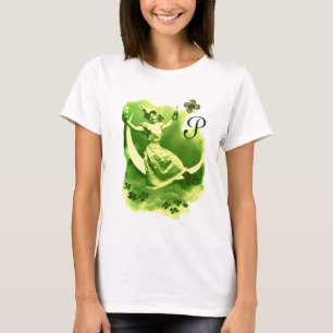 ST PATRICK'S DAY MOON LADY WITH SHAMROCKS MONOGRAM T-Shirt