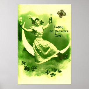 ST PATRICK'S DAY MOON LADY WITH SHAMROCKS POSTER