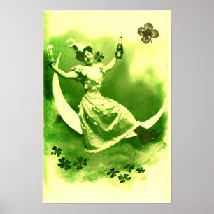 ST PATRICK'S DAY MOON LADY WITH SHAMROCKS POSTER
