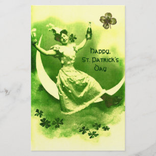 ST PATRICK'S DAY MOON LADY WITH SHAMROCKS STATIONERY
