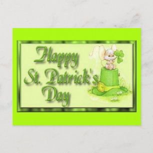 St Patricks Day Mouse Hat Clover Postcard