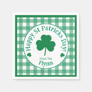 St Patricks Day NAME Irish Clover Green Check Napkin