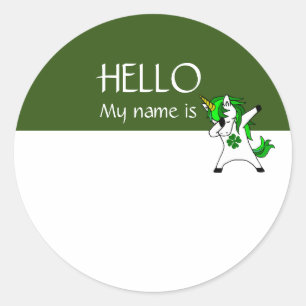 St. Patrick's Day Name Tag Dabbing Unicorn Sticker