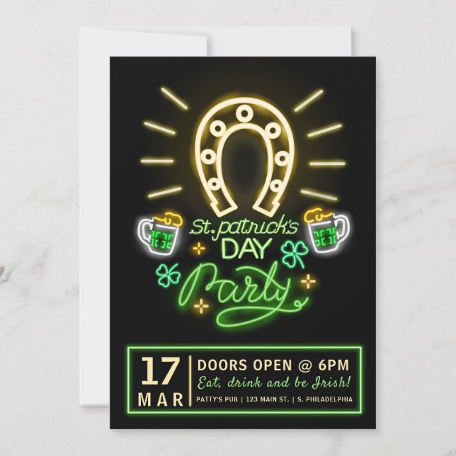 St. Patrick's Day Neon Party Flyer Invitation (Front)