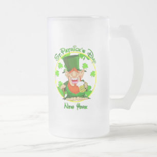 St Patrick's Day New York Frosted Glass Beer Mug